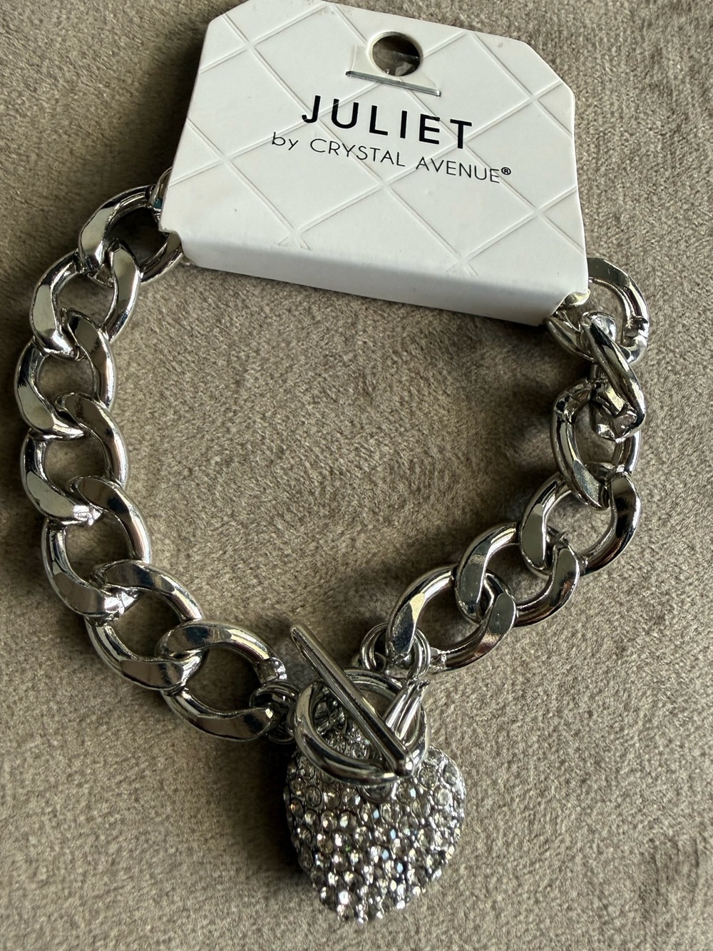 Juliet by Crystal Avenue Silver Heart Toggle Charm Bracelet